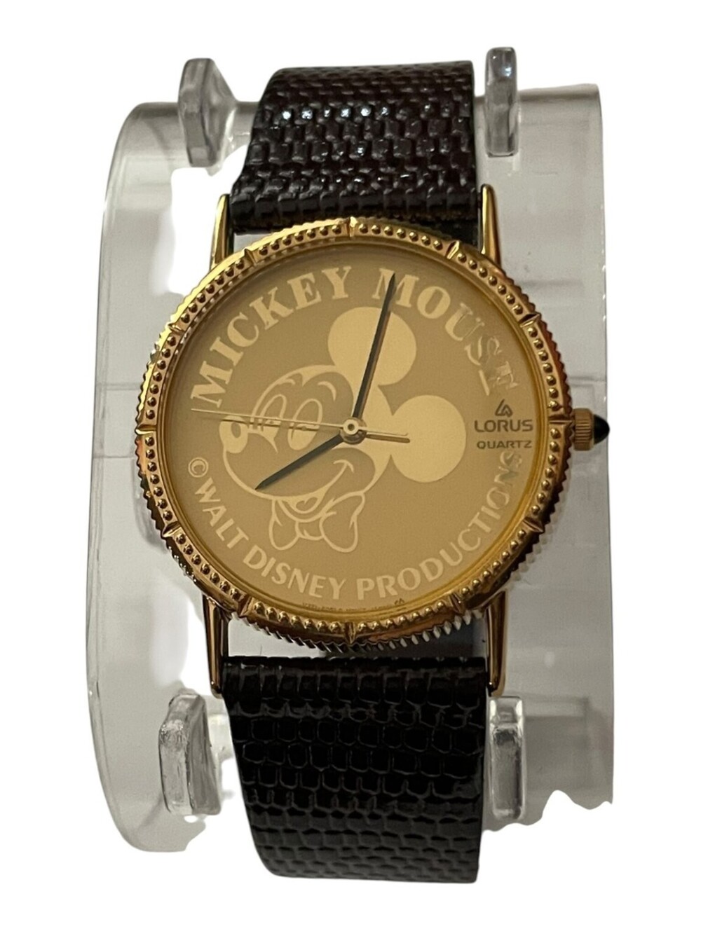 Vintage Lorus Quartz Mickey Mouse Gold Tone Watch Brown Leather Band RHD002 NIB